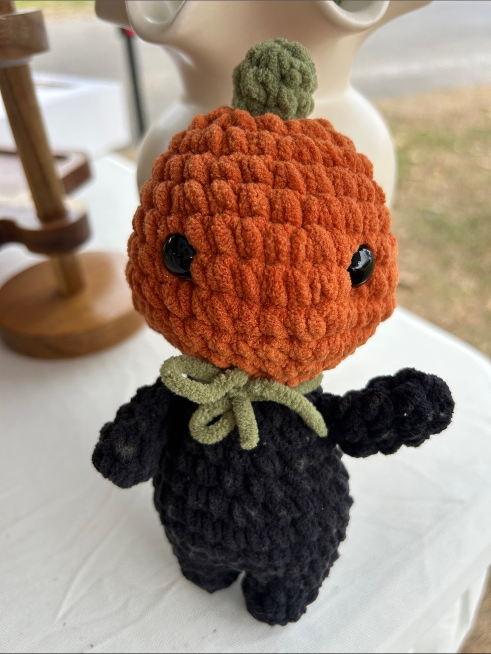 Handmade Crochet Plush Pumpkin-Head Reptile Toy - Orange & Black